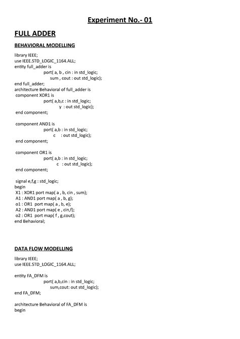 Digital Electronics lab file (Full adder) - Experiment No.- 01 FULL ...