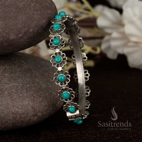 Antique Oxidised Openable Floral Kada Stone Bangle – Sasitrends