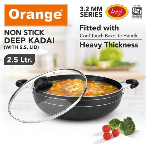 Orange 3.2MM Series Non-Stick Deep Kadai/Sabzi Kadai/Halwa/Fired Rice ...