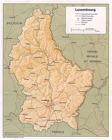 Detailed political and administrative map of Luxembourg with relief, roads, railroads and major ...
