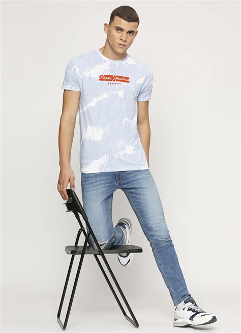 Blue All-over Abstract Printed Tee | Pepe Jeans India