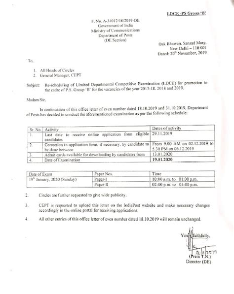 Rescheduling of LDCE for promotion to in the cadre of PS Group 'B'