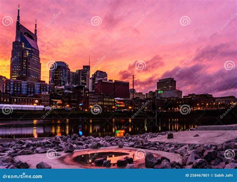 Nashville, TN - September 8 2019: the Nashville Skyline at Sunset ...