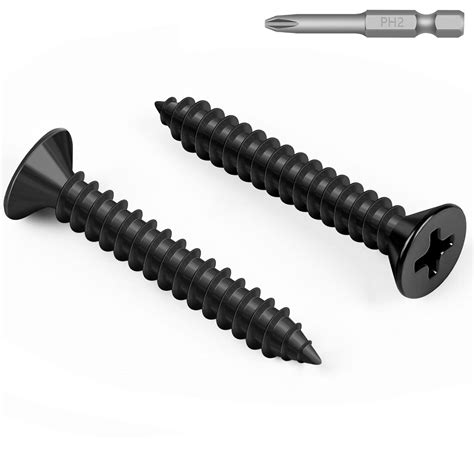 100 PCS #6 x 3/4" Black Sheet Metal Screws, Flat Head Phillips Fast ...