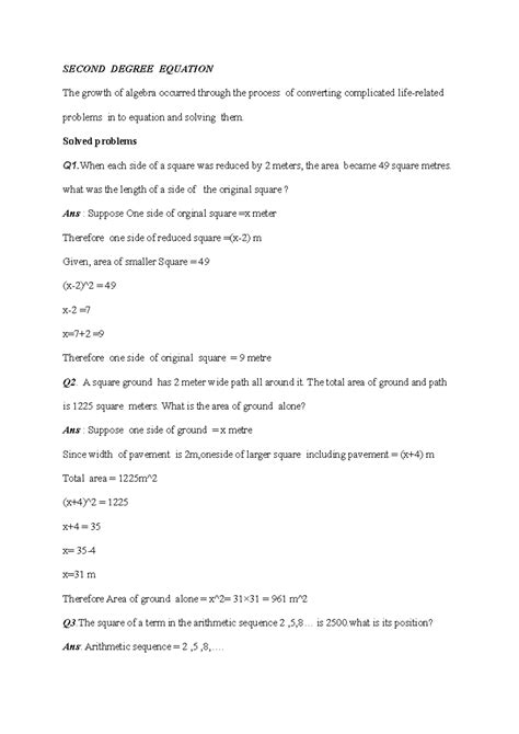 Document - It is useful - SECOND DEGREE EQUATION The growth of algebra ...