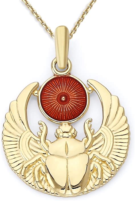 Buy Pome Egyptian Scarab Beetle Pendant Necklace in Solid 14k Gold, Red ...