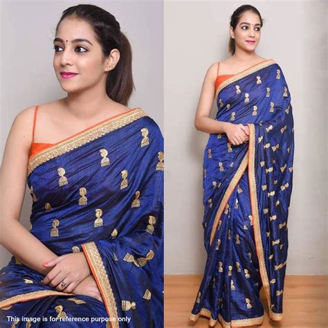 Navy Blue Embroidered Zoya Silk Saree