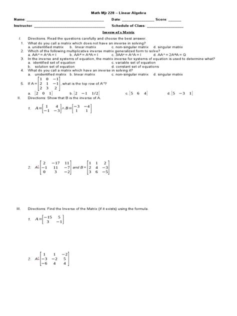Worksheet Inverse of A Matrix - EDITED Practicum | PDF