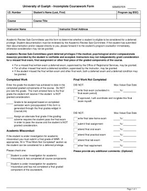 Fillable Online University of Guelph - Incomplete Coursework Form. ICF ...