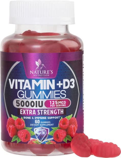 Amazon.com: Vitamin D3 Gummy Vitamins Extra Strength 5000 IU (125 mcg) High Potency Vita D ...