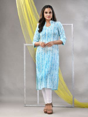 Buy CHARUKRITI Sky Blue Rayon Printed Straight Kurta Online