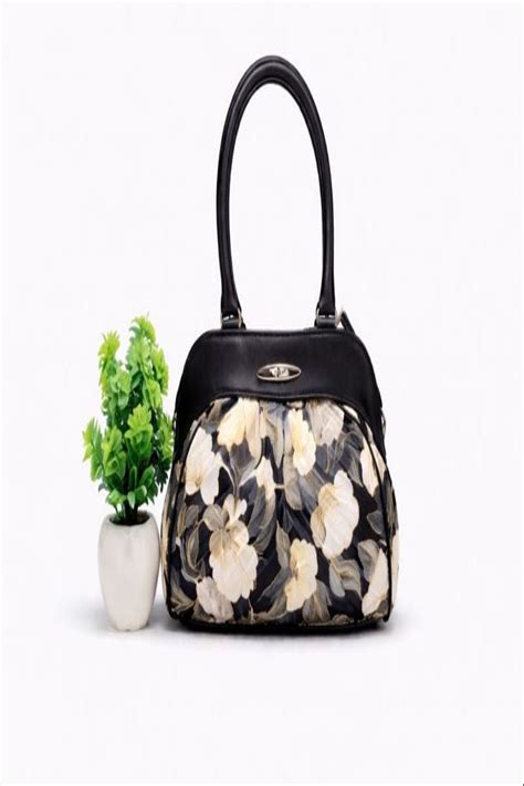 Premium PU Leather & Fabric Green Floral Printed Handbag – House of ...