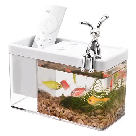 Qpets® Compact Desk Betta Fish Tank, Mini Aquarium with Slotted Roof ...