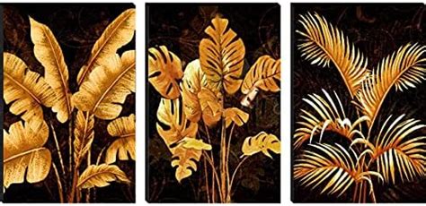 SAF paintings Set of 3 Golden Leaf MDF Self Adhessive UV Textured ...