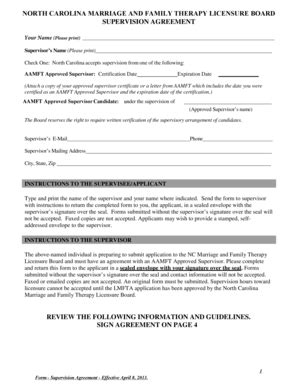 North Carolina Supervision Agreement - Blank Fillable Template | Fill ...
