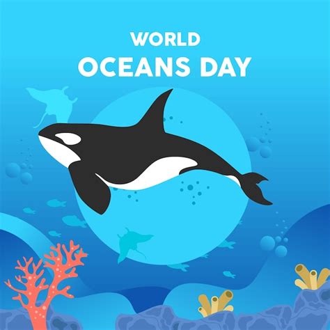 Orca with beautiful coral reefs world ocean day colored vector ...