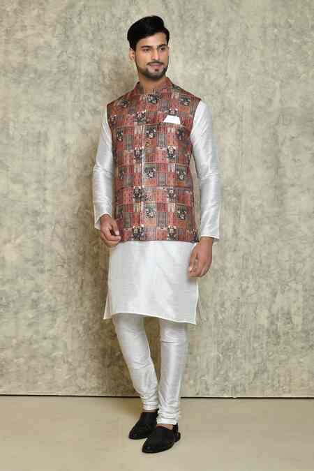 Buy Red Bundi And Churidar Cotton Printed Floral And Full Sleeve Kurta ...