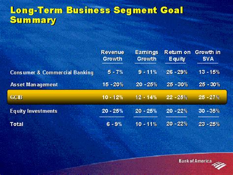 Long-Term Business Segment Goal Summary