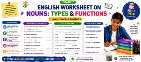 Grade 7 English Worksheet on Nouns Types & Functions [PDF]