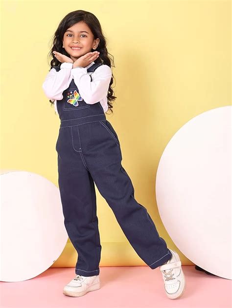 Buy Superminis Twill Sleeveless Embroidered Dungaree With Full Sleeves ...