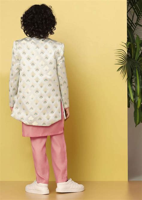 Buy Kalki Pink Printed Sherwani Set In Raw Silk For Boys| KALKI Fashion ...