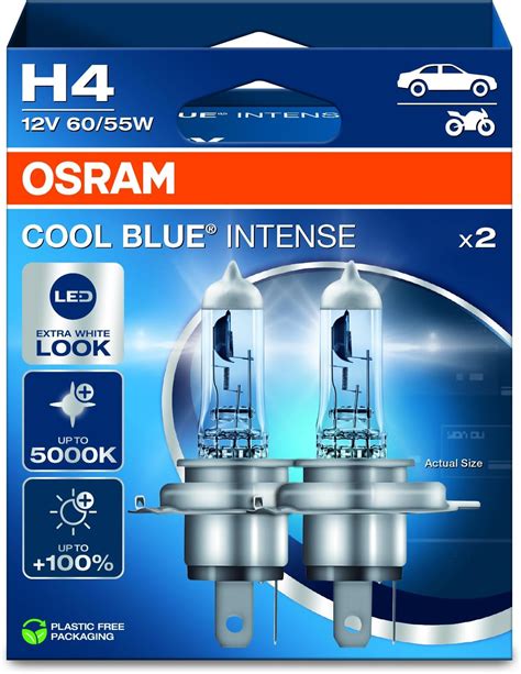 OSRAM Cool Blue® Intense H4, +100% more brightness, up to 5,000 K ...
