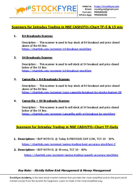 Usefull Scanners - Summary Stock Market - Stockfyre Academy is the best ...