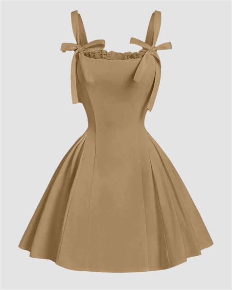 Square Neck Tie-Up Bow Puff Corset Sleeveless Mini Dress in Mud ...