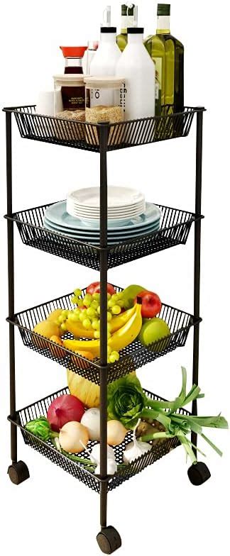 Buy Wire Market Basket Stand,4 Tier Rolling Fruit Basket Freestanding ...