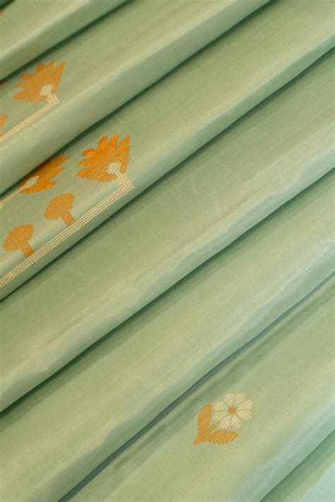 Pastel blue Jamdani motifs without zari pure Kanchipuram silk saree ...