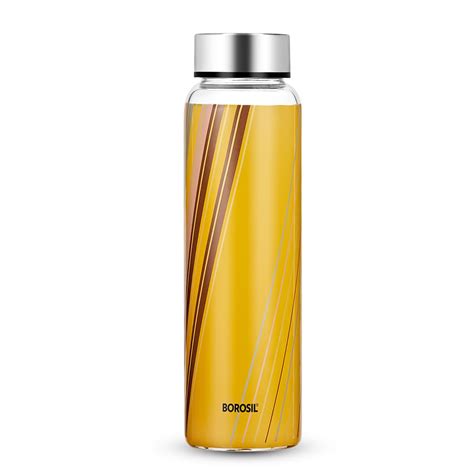 Borosil Prism Glass Bottle, 1L, Wide Mouth, Silver Metal Lid, 100% ...