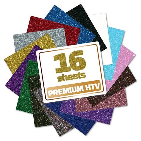 GIO-FLEX, Glitter Heat Transfer Vinyl Sheets 10" x 12" - 16 HTV Sheets ...