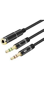 RiaTech Black - Audio Jack Headphones with mic, 3.5 mm Jack Splitter 2 ...