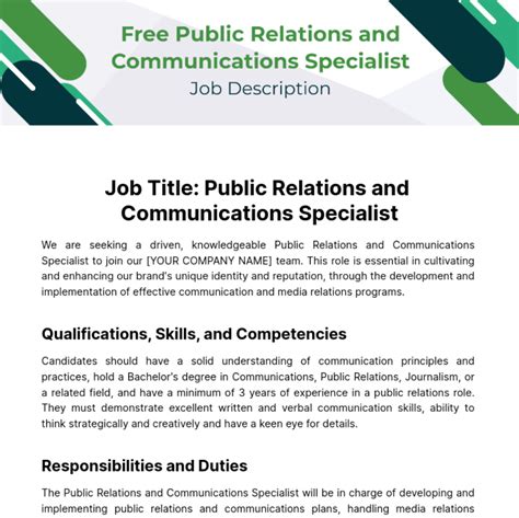 Free Public Relations (PR) and Communications Specialist Job ...