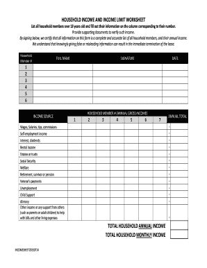 Fillable Online HOUSEHOLD INCOME AND INCOME LIMIT WORKSHEET TOTAL ...