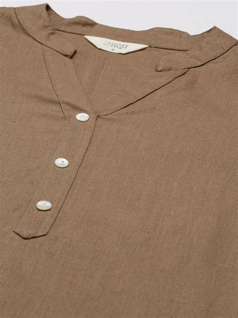 Women Coffee Brown Airy Linen Short Kurta