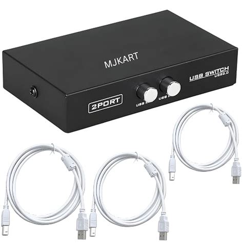 Mjkart 2 Port USB 2.0 Printer Sharing Switch Hub Box With 2qty 3M ...
