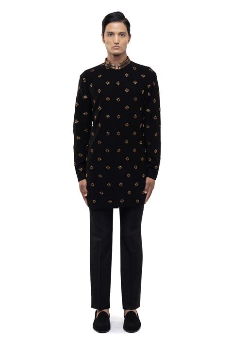 Black Cotton Egyption Motifs Embellished Kurta Set - SDS | KUSHAL SHAH