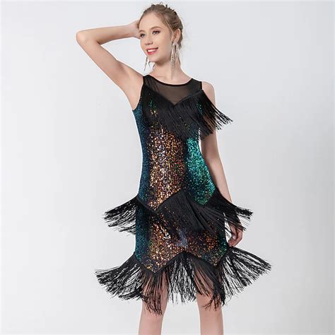 Latin Dance Dance Costumes Exotic Dancewear Dress Tassel Pure Color ...