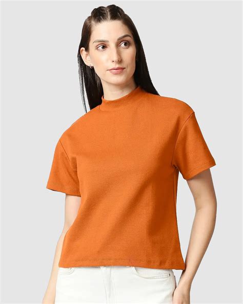 Buy Women's Orange Turtle Neck T-shirt Online at Bewakoof