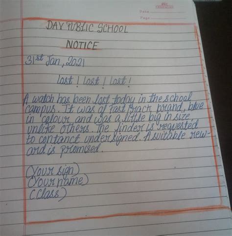 you are a student of DAV Public school. you have lost a wrist watch on ...
