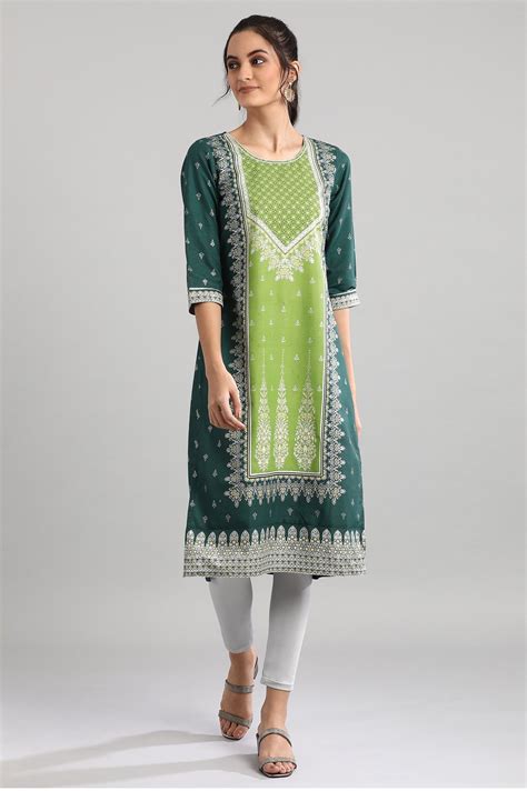 Buy Green Round Neck Printed kurta Online for Woman | Shop for Aurelia
