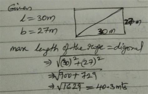 Length and breadth of rectangular hall are 30m and 27m resp determine ...