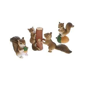 KARTUNBOX 4 pcs Mini Squirrel Figurines, Plastic Animal Miniatures for ...
