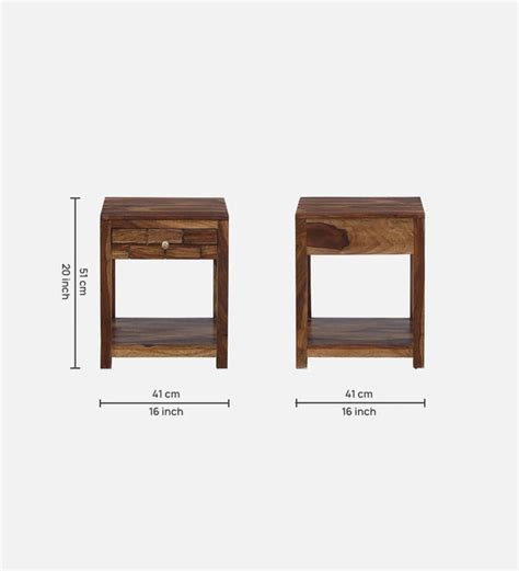 Buy Elemental Teak Wood Bedside Table In Provincial Teak Finish at Best ...