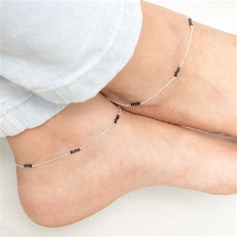 Delicate Silver Anklet with Black Beads Burst – Khushbu Jewellers