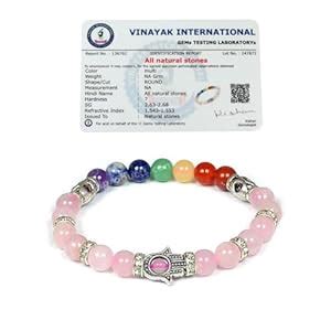 Buy Crystu Natural Certified 7 Chakra Bracelet, Rose Quartz Bracelet ...
