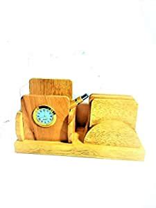 2 Compartments wooden tea coaster ( brown) : Amazon.in: Office Products
