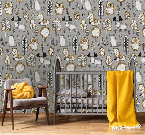 Buy Wallpaper With Wild Forest Animals, Wall Decor, Self Adhesive (peel ...