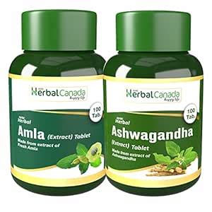 Harc Herbal Canada Amla (100 Tablets) + Ashwagandha (100 Tablets ...